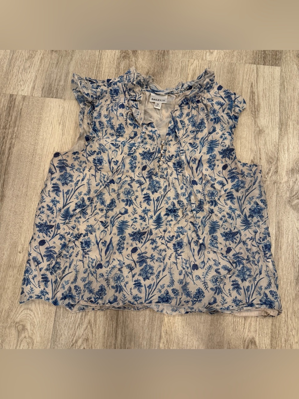 Bailey/44 Blue Floral Ruffle‎ Blouse Size Medium Romantic Cottagecore Top